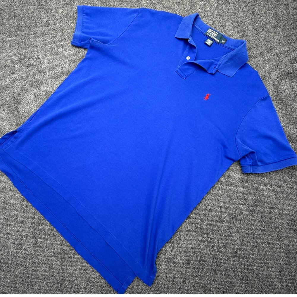 Polo Ralph Lauren Mens Large Blue Cotton Mesh Polo Shirt Red Pony